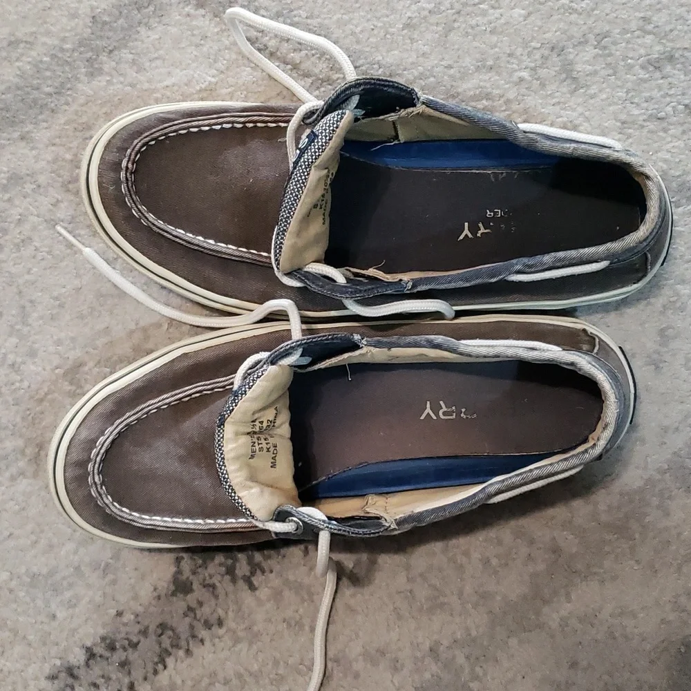 Sperry Top-Sider Men’s Blue and Dark Khaki Canvas Boat Shoes Lace Up Size 10.5M